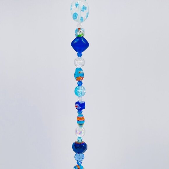 Beaded Suncatcher - Blue - Clear Crystal Prism - Indoor Outdoor Hanging Decor - Picture 13 of 14